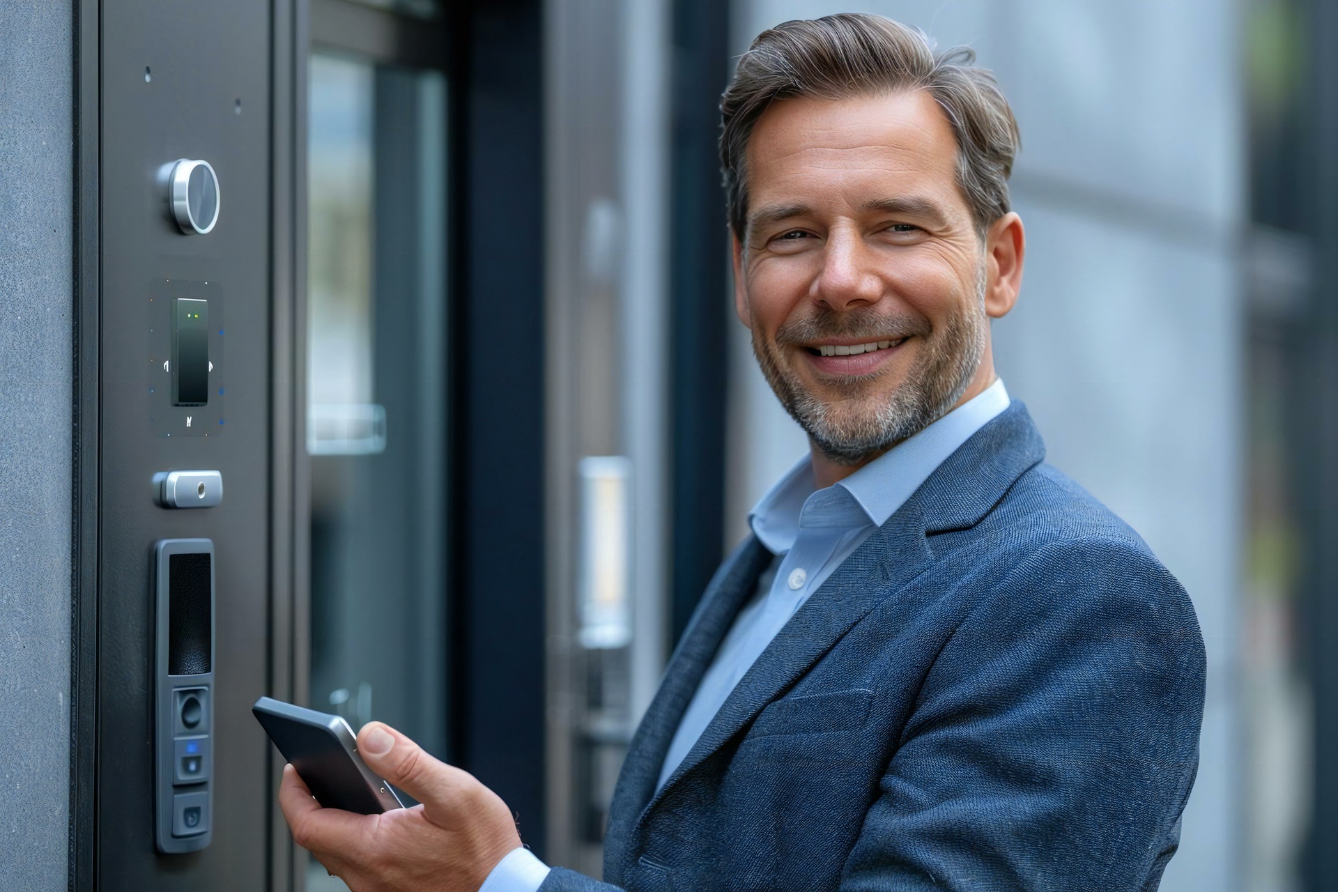 Mann nutzt Zutrittskontrollsystem mit Smartphone
