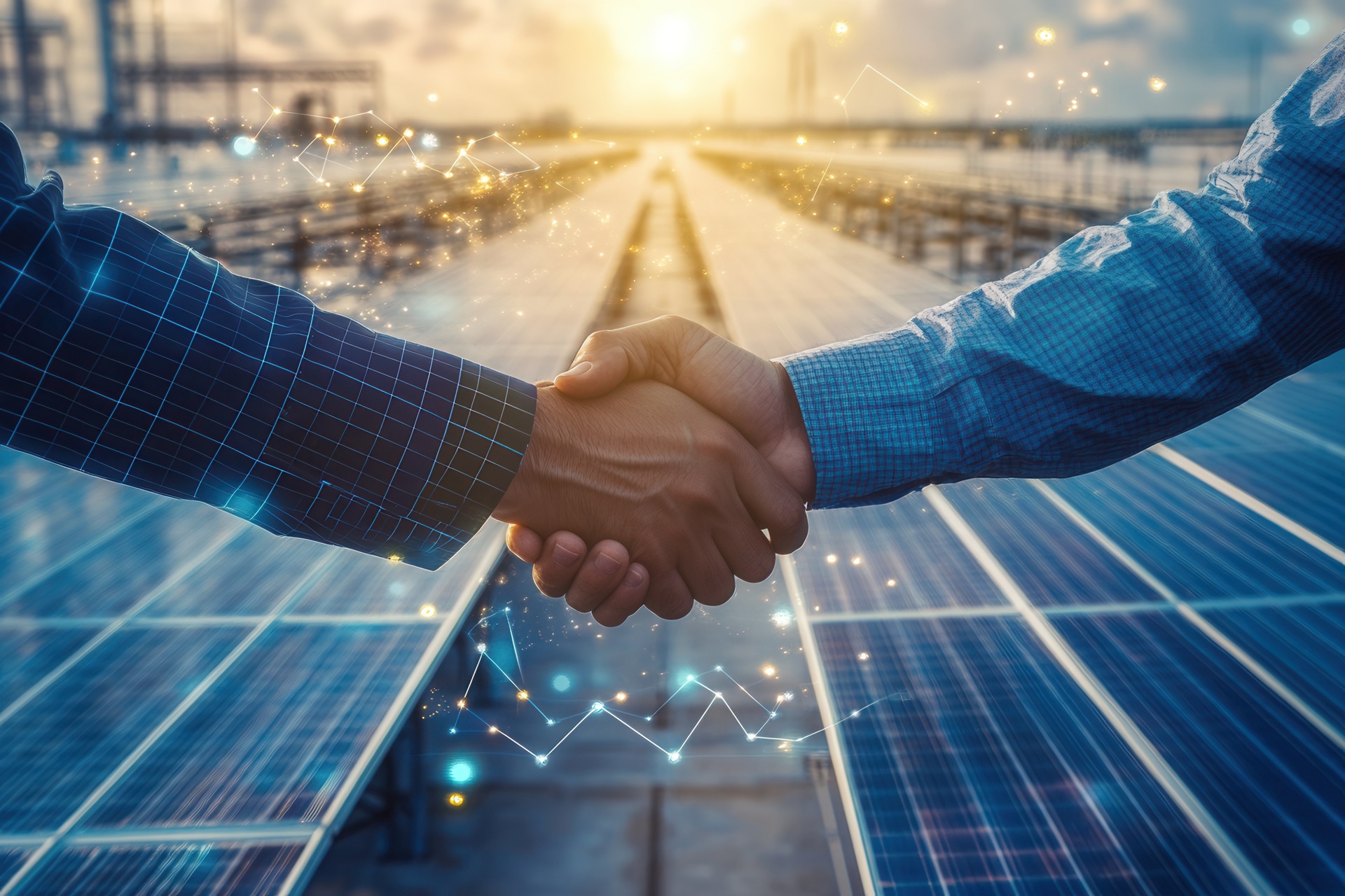 Handschlag über Solarmodule | Photovoltaik Reutlingen