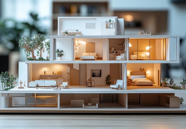 Miniaturhaus mit modernen Raeumen und stilvollem Schminktisch | Schminktisch