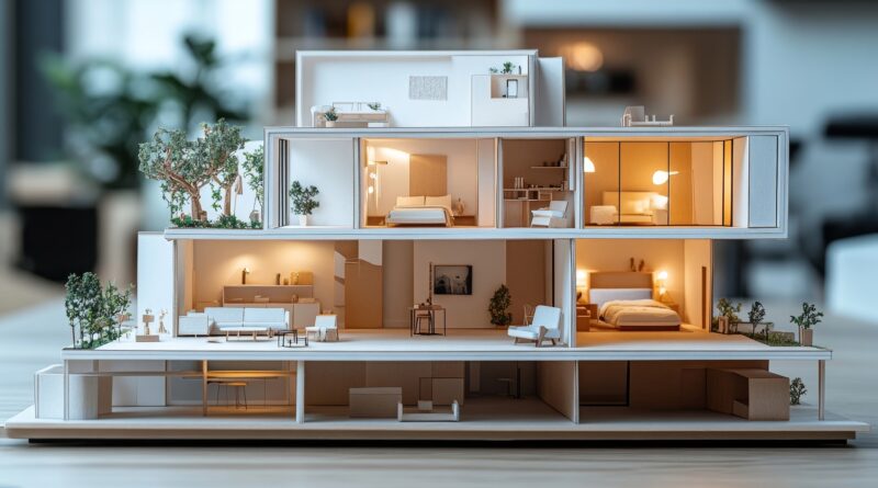 Miniaturhaus mit modernen Raeumen und stilvollem Schminktisch | Schminktisch